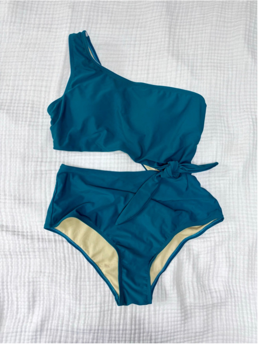Women's Unbranded Teal One-Piece Swimsuit with Cutout and Tie, Size L